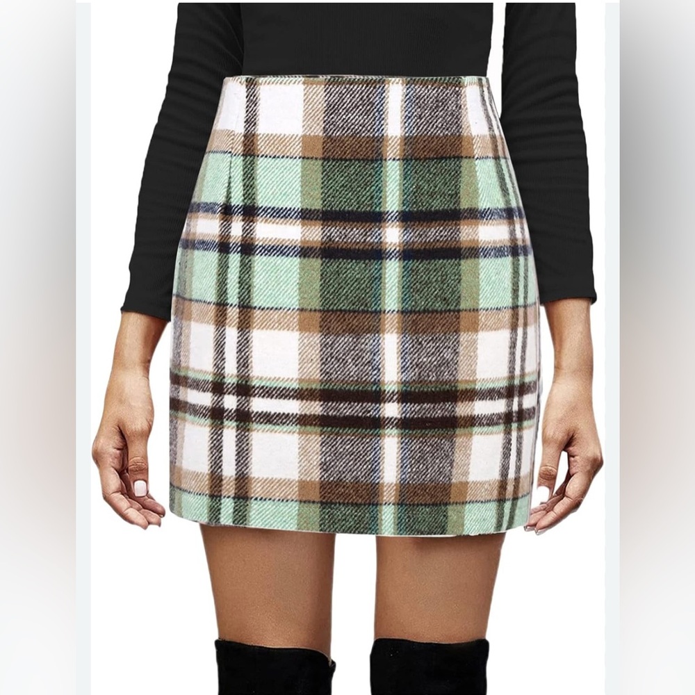 Green and Brown Pencil Mini Skirt for Casual Wear